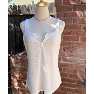Noracora White Checkered Textured Tank Top Notch V-Neck Sleeveless Size M